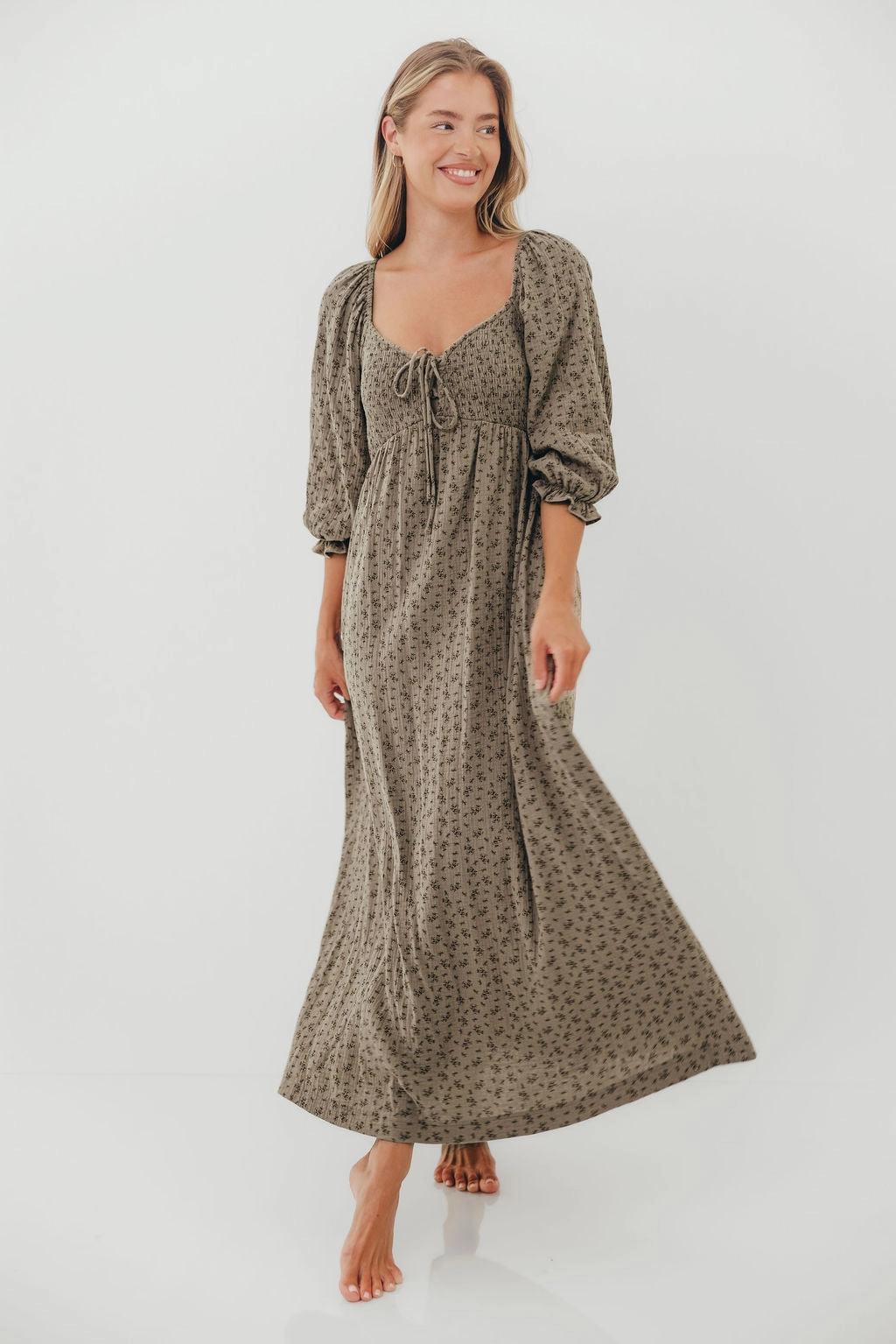 Cecilia 100% Cotton Smocked Maxi Dress in Olive Foliage - Bump Friendly *9/26 PRE-ORDER* Soft Mesh Bold Elegance