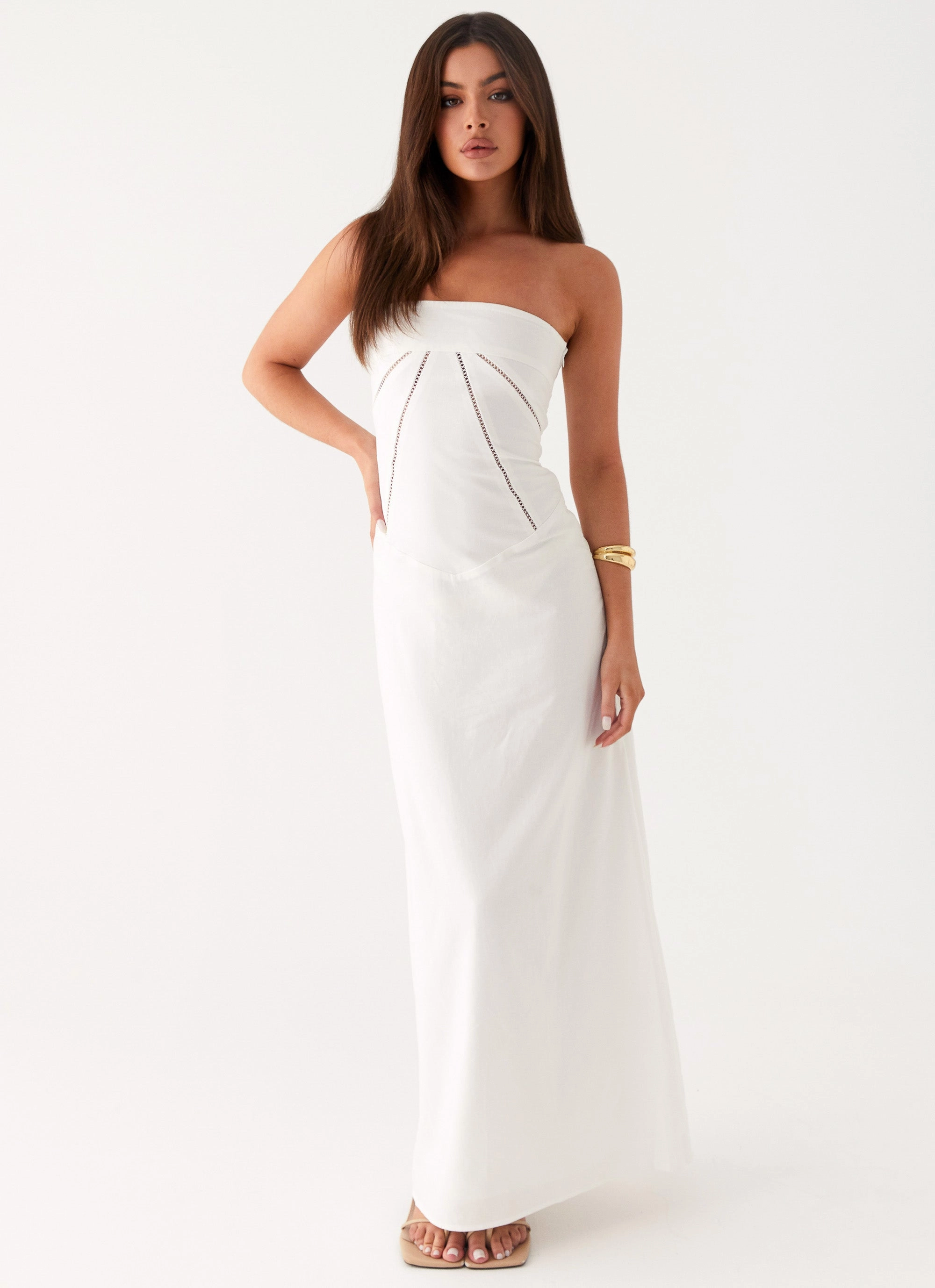 Cerisa Linen Maxi Dress - White Monochrome Mood Classic Layer