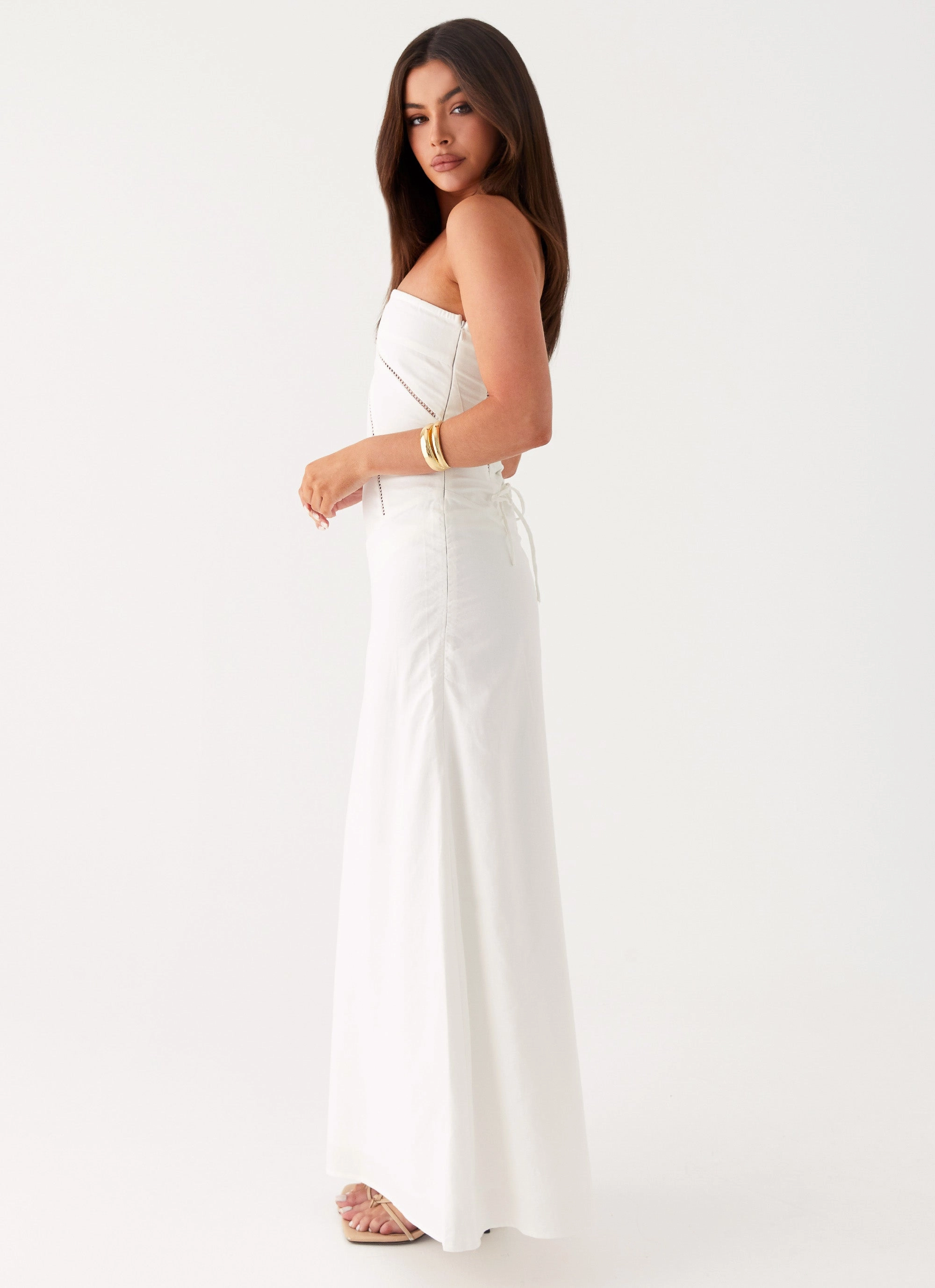 Cerisa Linen Maxi Dress - White Flattering Cut