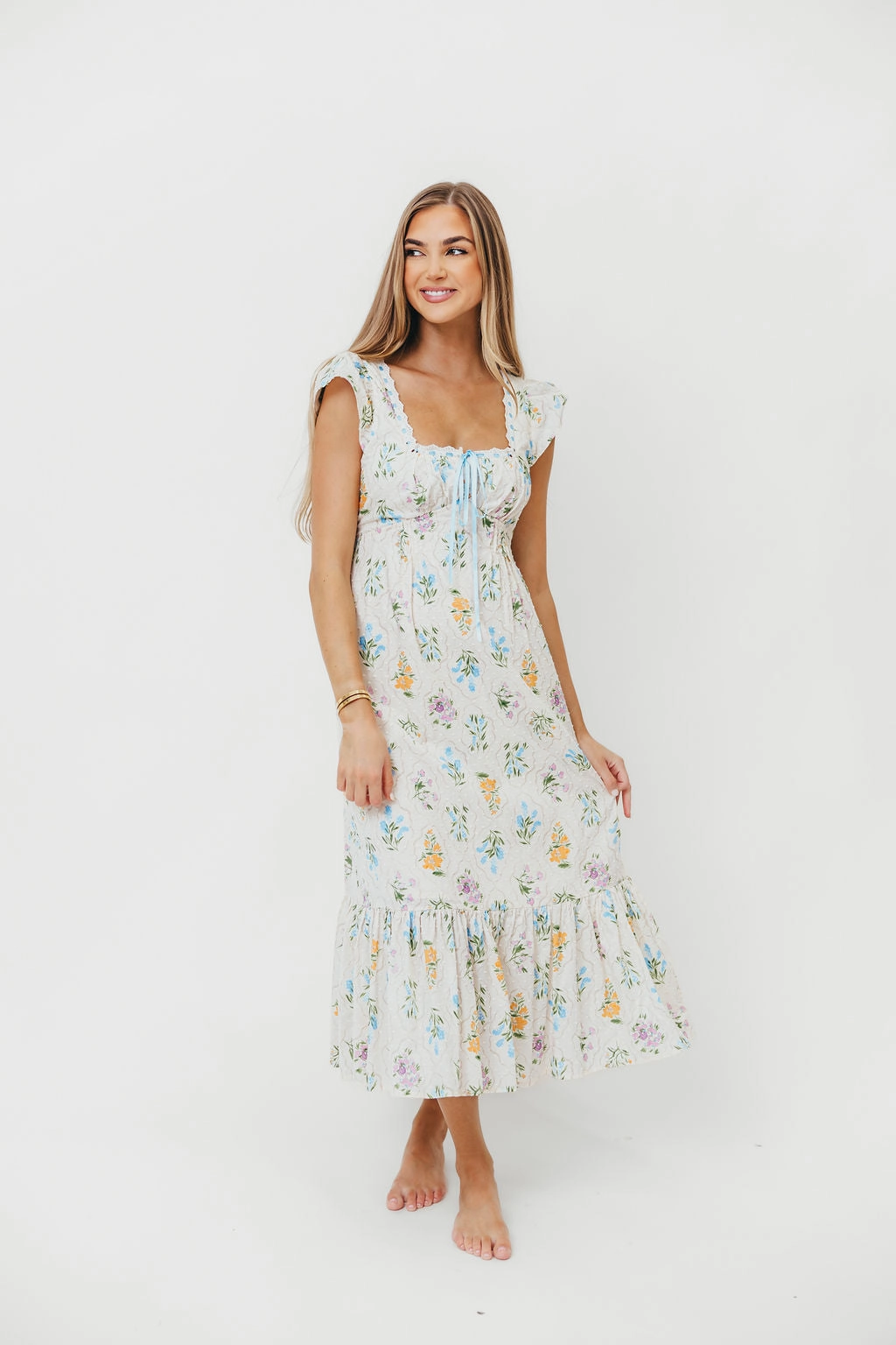Chala Maxi Dress in Cream Floral Pure Look Casual Chic