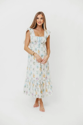Chala Maxi Dress in Cream Floral Delicate Mood