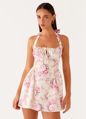 Sleek Volume Rosalie Halter Mini Dress - Vintage Pink Floral