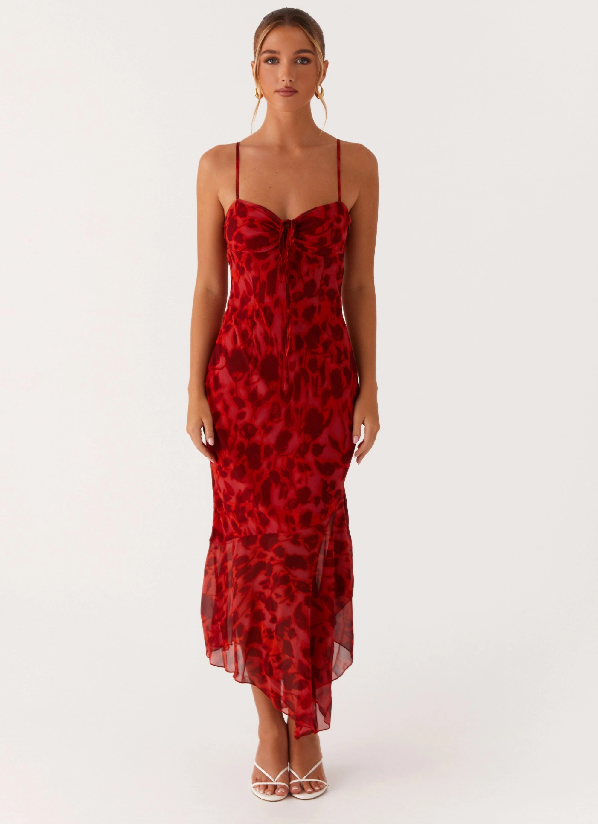 Fashionable Layer Sally Midi Dress - Deep Red Floral