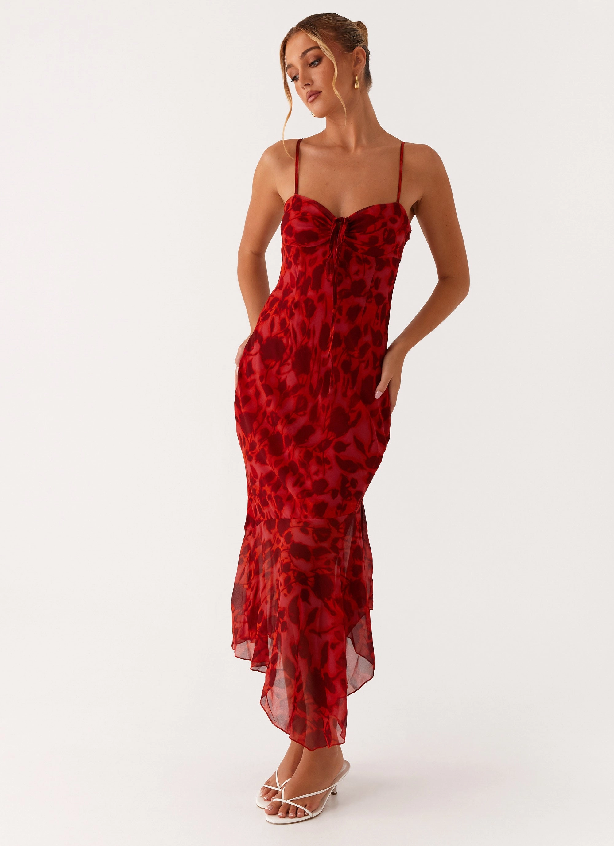 Texture Flow Sally Midi Dress - Deep Red Floral