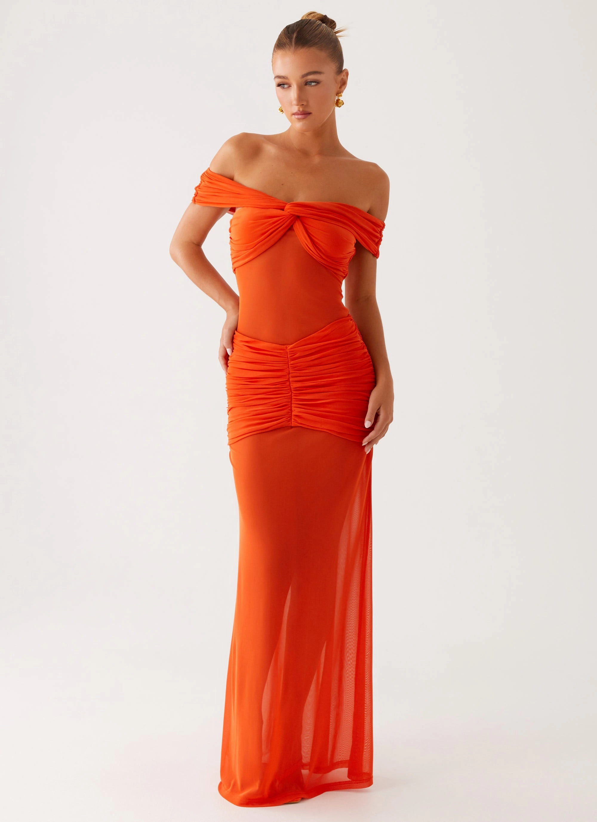 Interchangeable-Detail Charming Off Shoulder Maxi Dress - Orange