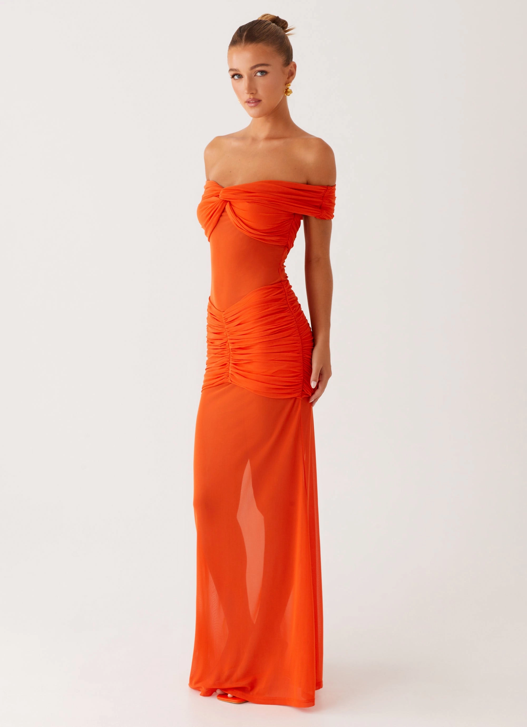 Upgrade-Option Capsule-Wardrobe Charming Off Shoulder Maxi Dress - Orange