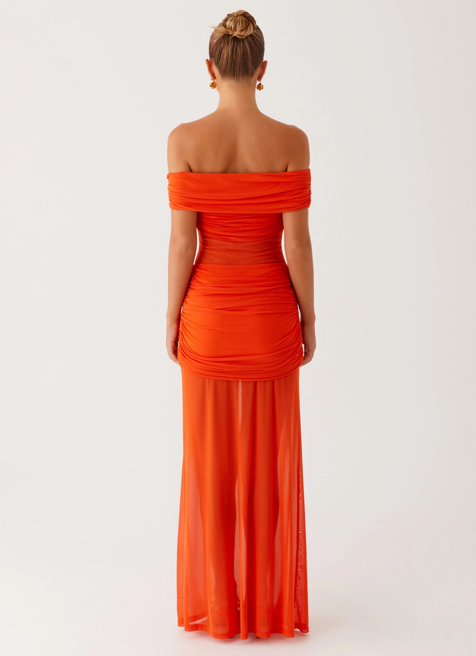 Stud-Detail Timeless Vibe Charming Off Shoulder Maxi Dress - Orange