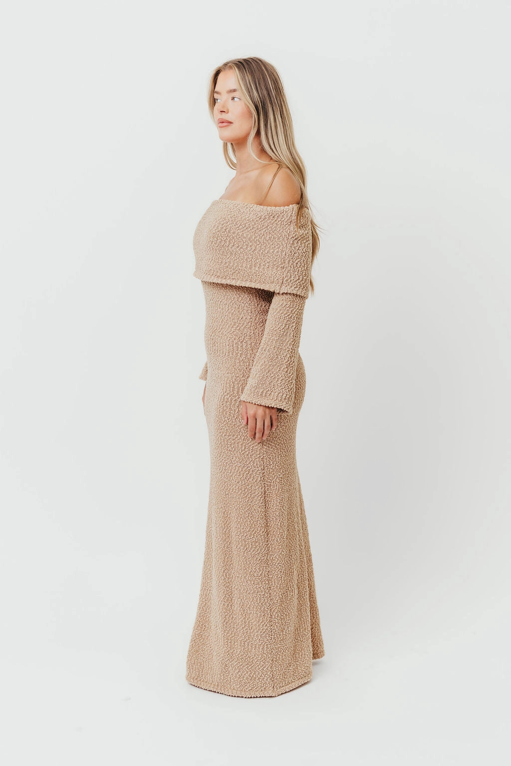 Nora Knit Maxi Dress in Tan - Bump Friendly Urban Chic