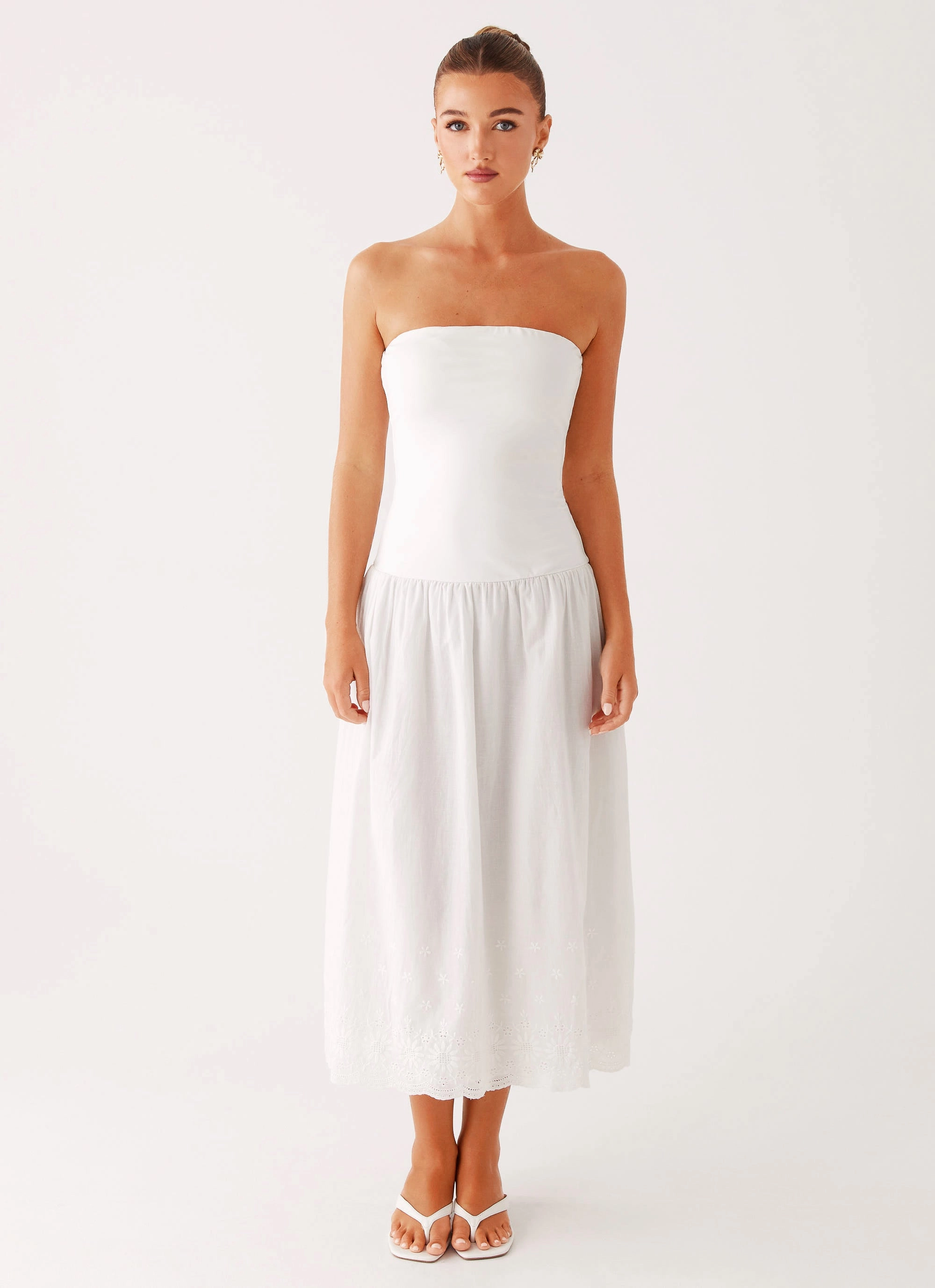 Cherry Skies Midi Dress - White Timeless slip dress Sophisticated Style