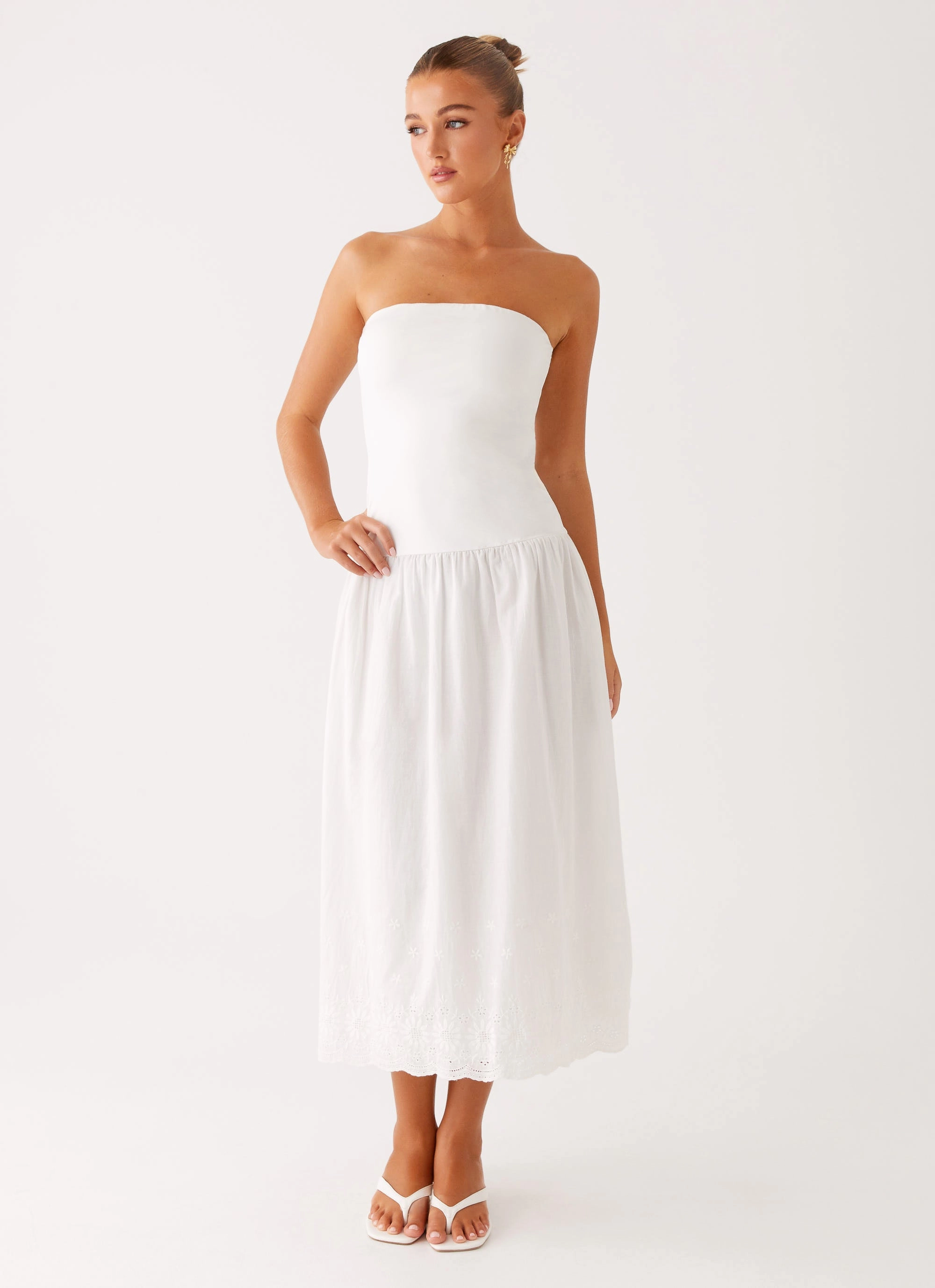 Cherry Skies Midi Dress - White Perfect Fit Look Polished and Elegant