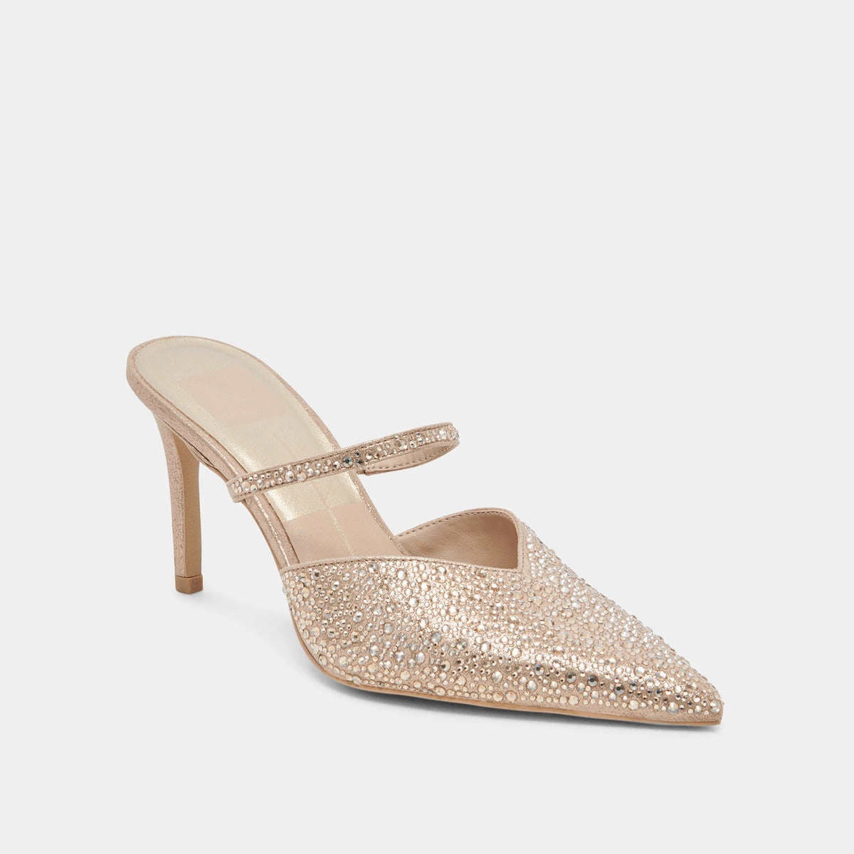 Fresh Detail Summer Wedding Heels Dolce Vita Kanika Crystal Heels in Light Gold Fabric
