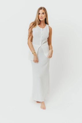 Leia Button Down Sweater Tank and Maxi Skirt Set in Off-White *Final-Sale* Classic Cut