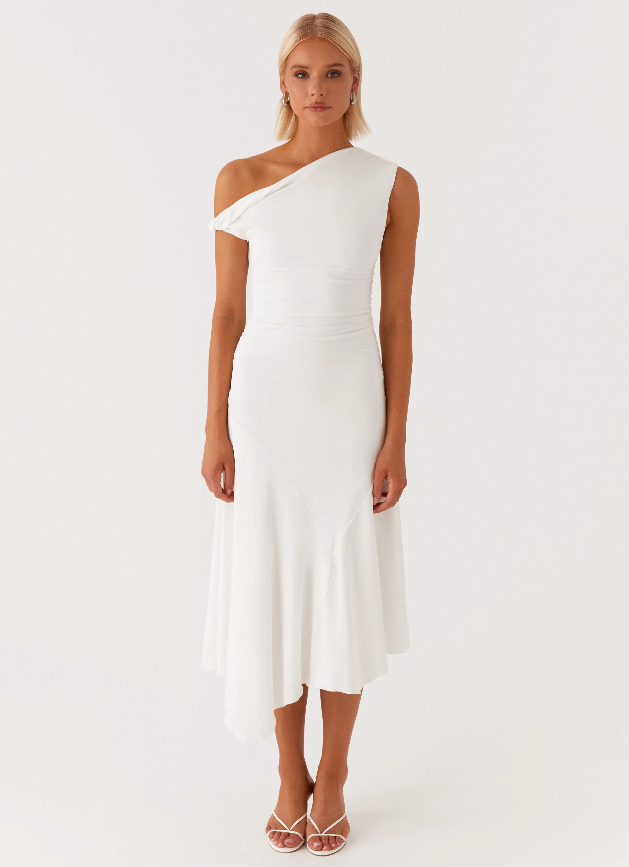 Frayed-Edge Byron Midi Dress - White