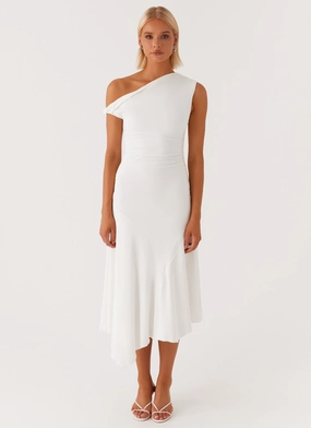 Frayed-Edge Byron Midi Dress - White