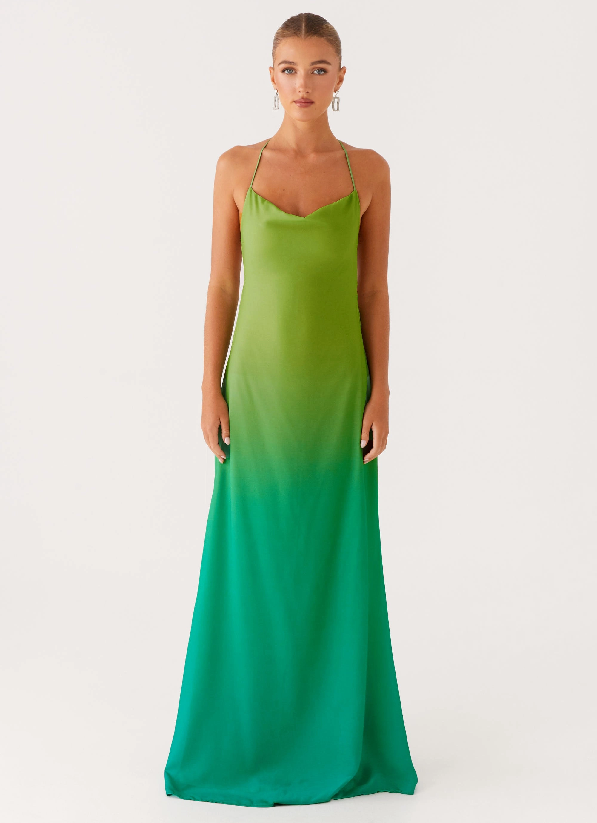 Opposites Attract Maxi Dress - Green Ombre Soft Pleats Mesh Soft