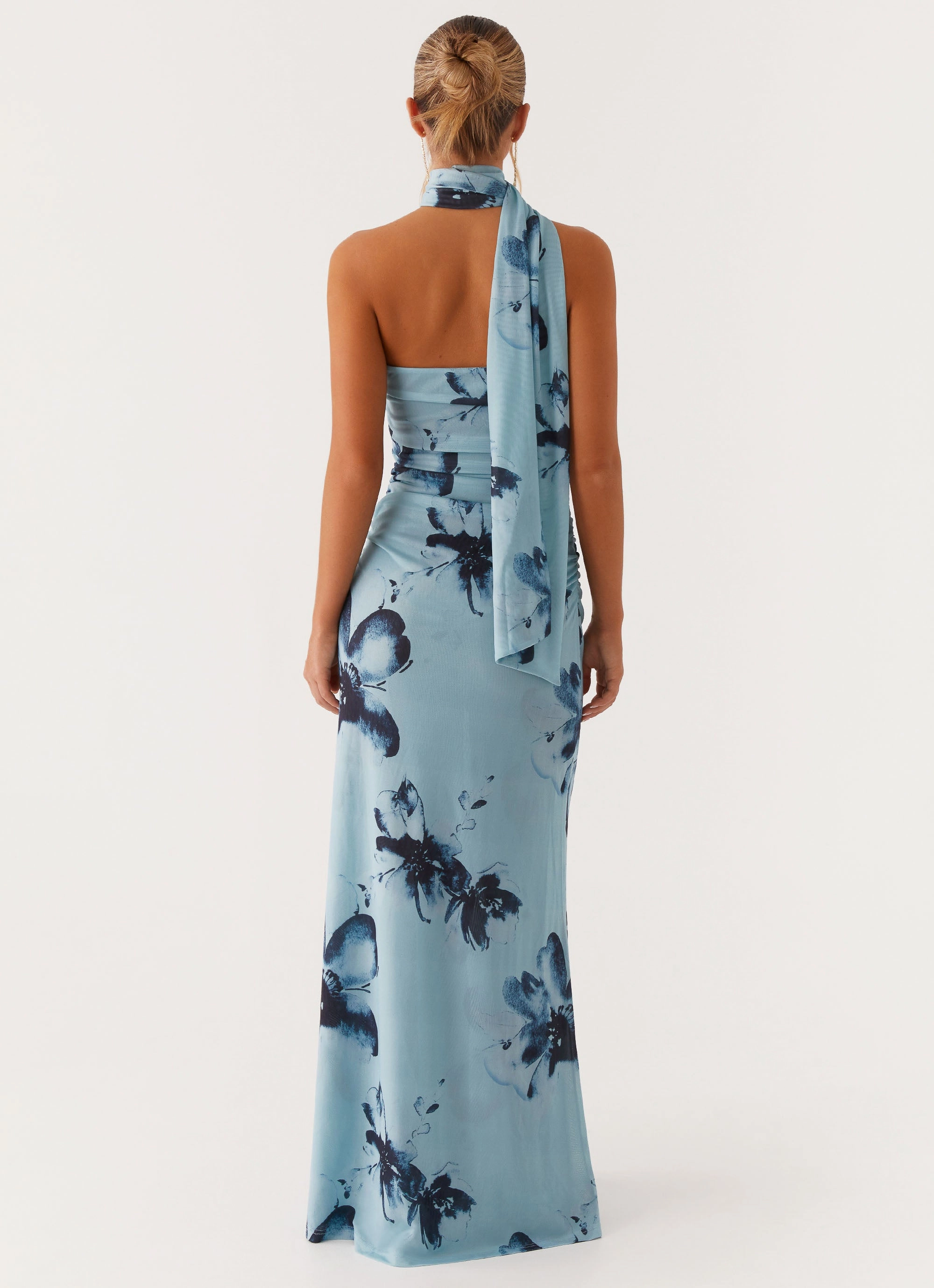 Songbird Maxi Dress - Blue Black Floral Knot-Detail Bold Movement