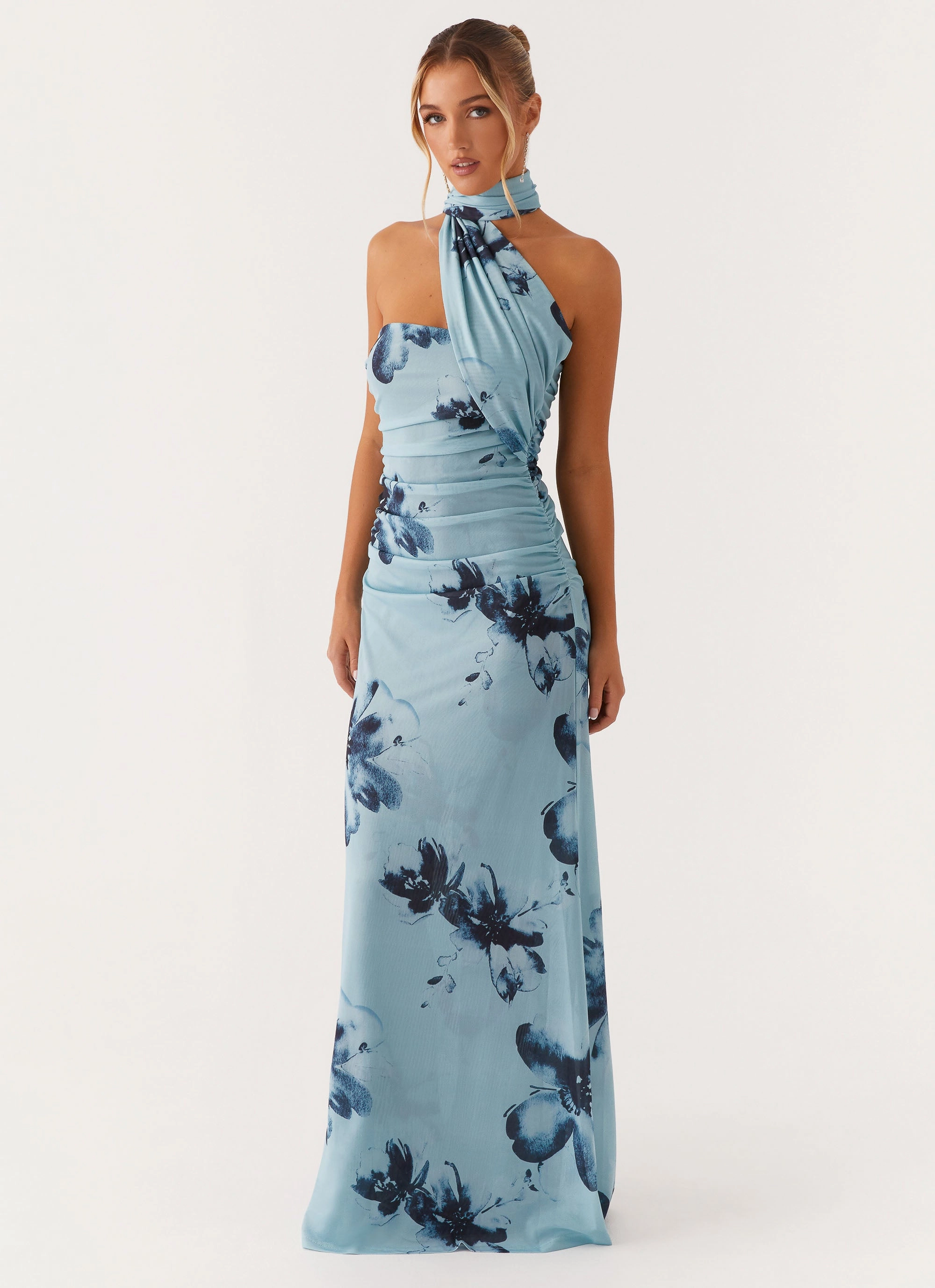 Fashionable Cut Bare Glow Songbird Maxi Dress - Blue Black Floral