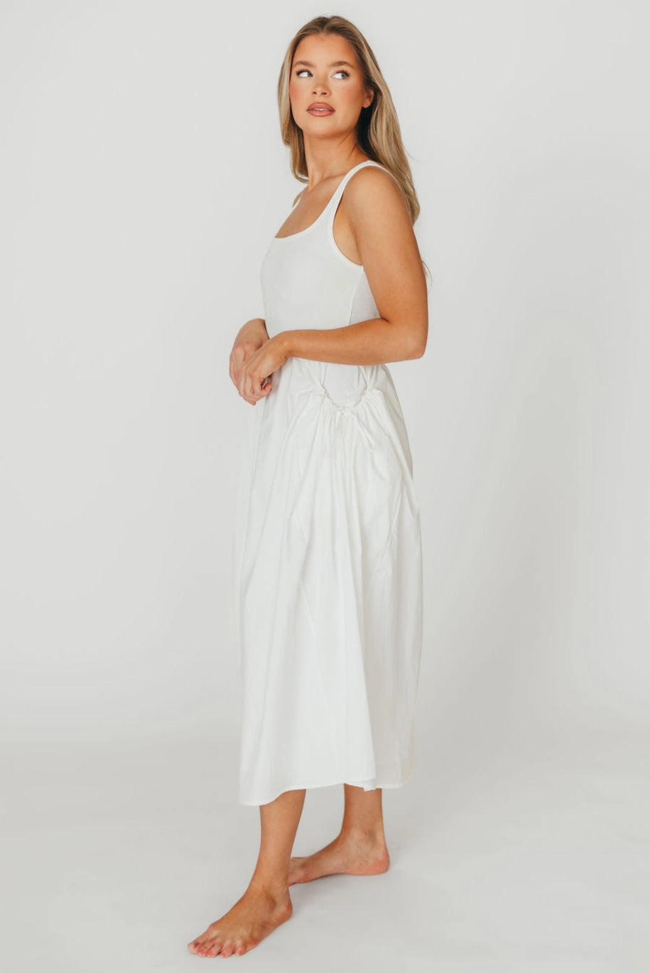 Lucca Midi Dress in Off-White *Final-Sale* Silky Shape Comfortable Style