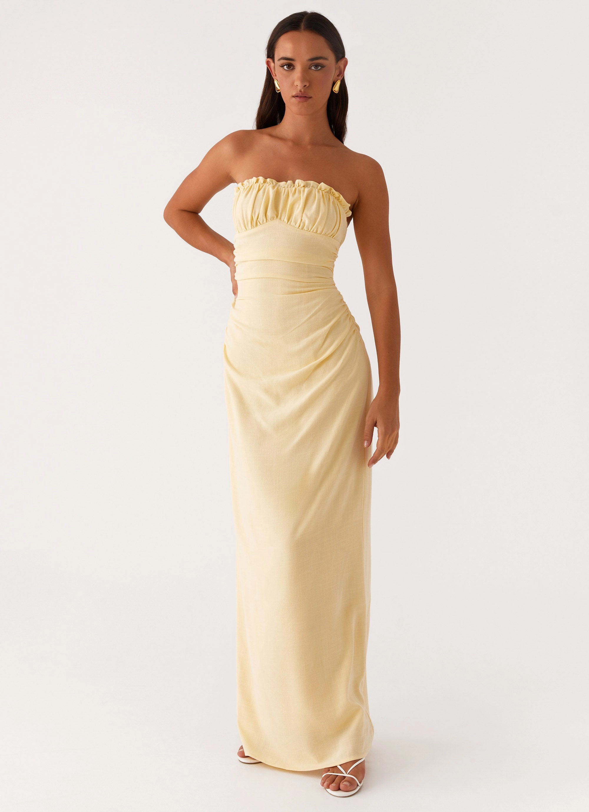 Feminine flowing piece Bohemian style Xena Gathered Maxi Dress - Yellow
