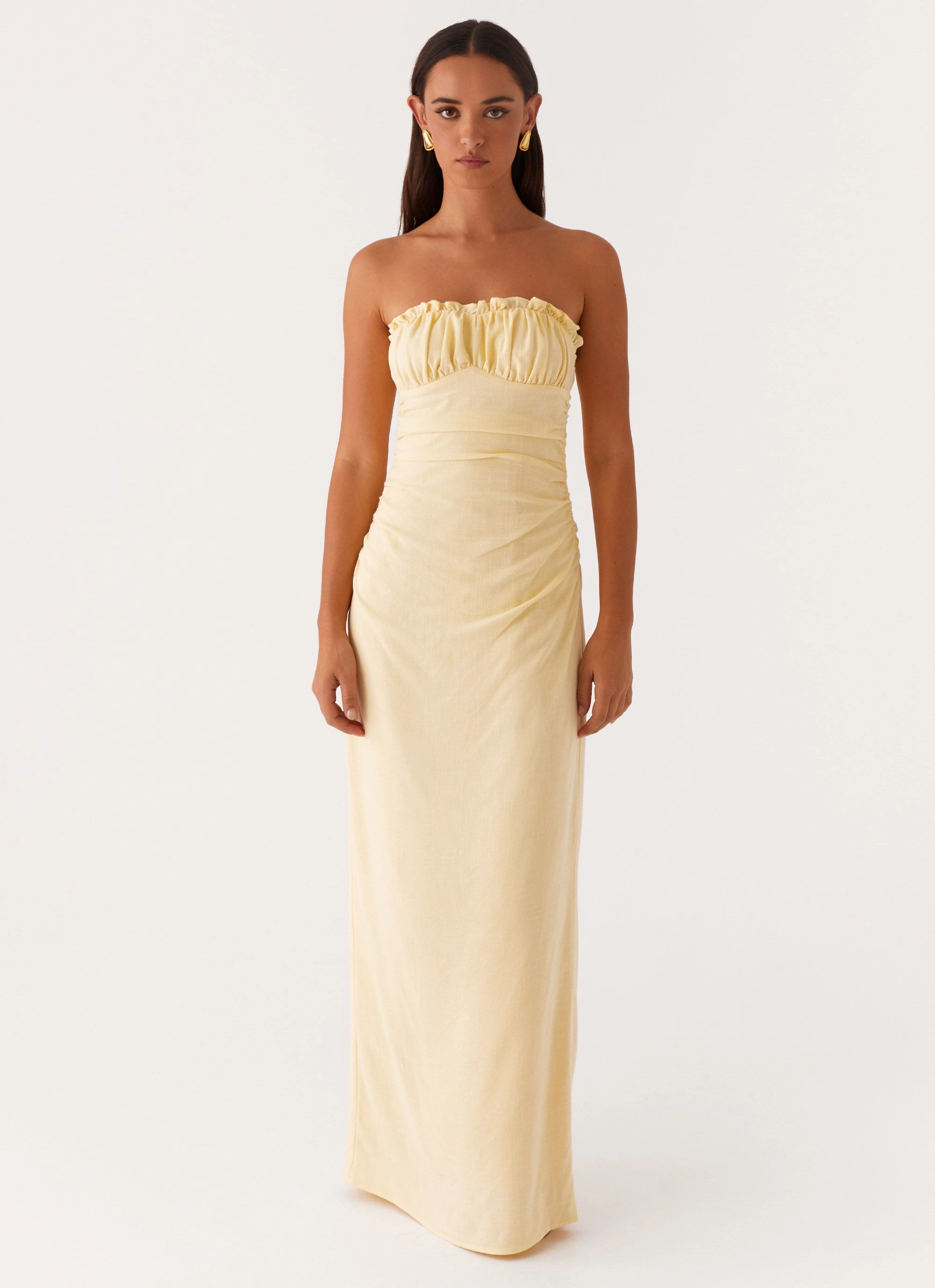 Xena Gathered Maxi Dress - Yellow Quiet Glow