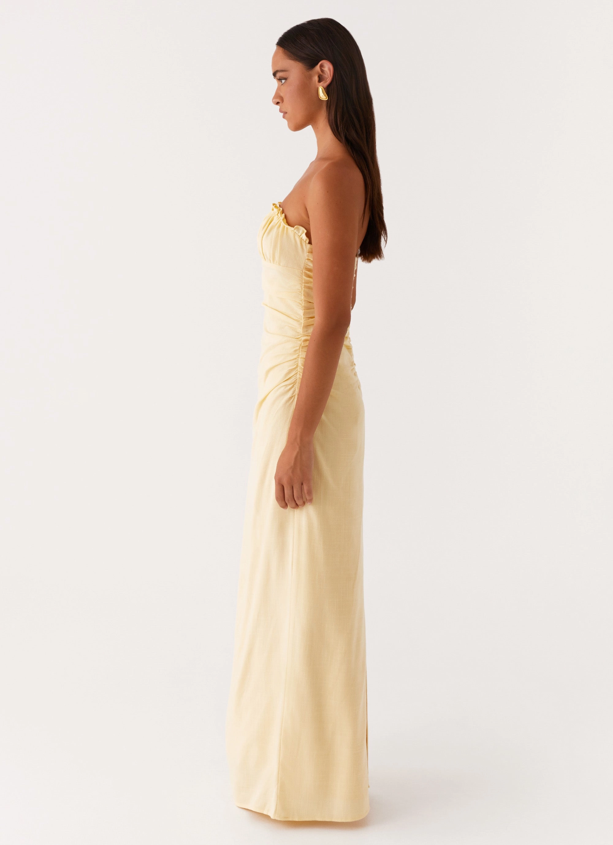 Xena Gathered Maxi Dress - Yellow breathable fabric dress Pastel Sky