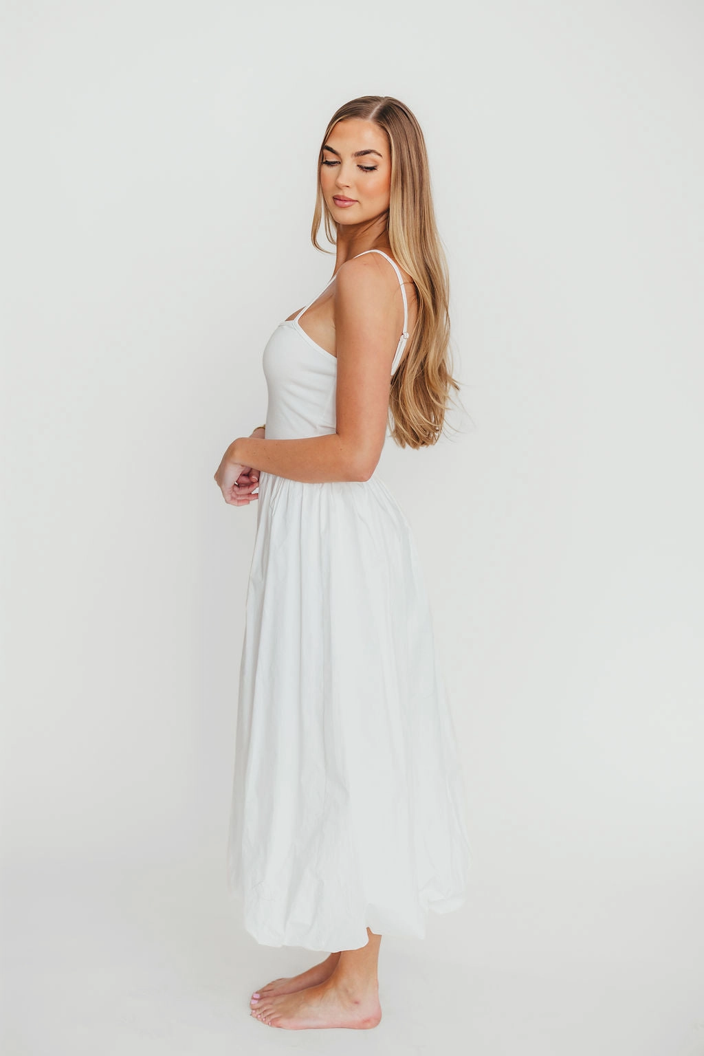 Sporty Comfort Layered Movement Marisol Bubble Maxi Dress in Off-White *Final-Sale*