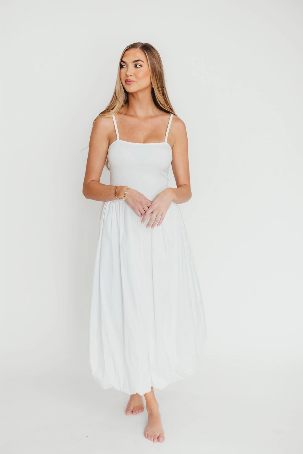 Marisol Bubble Maxi Dress in Off-White *Final-Sale* Red-Carpet Knot-Detail