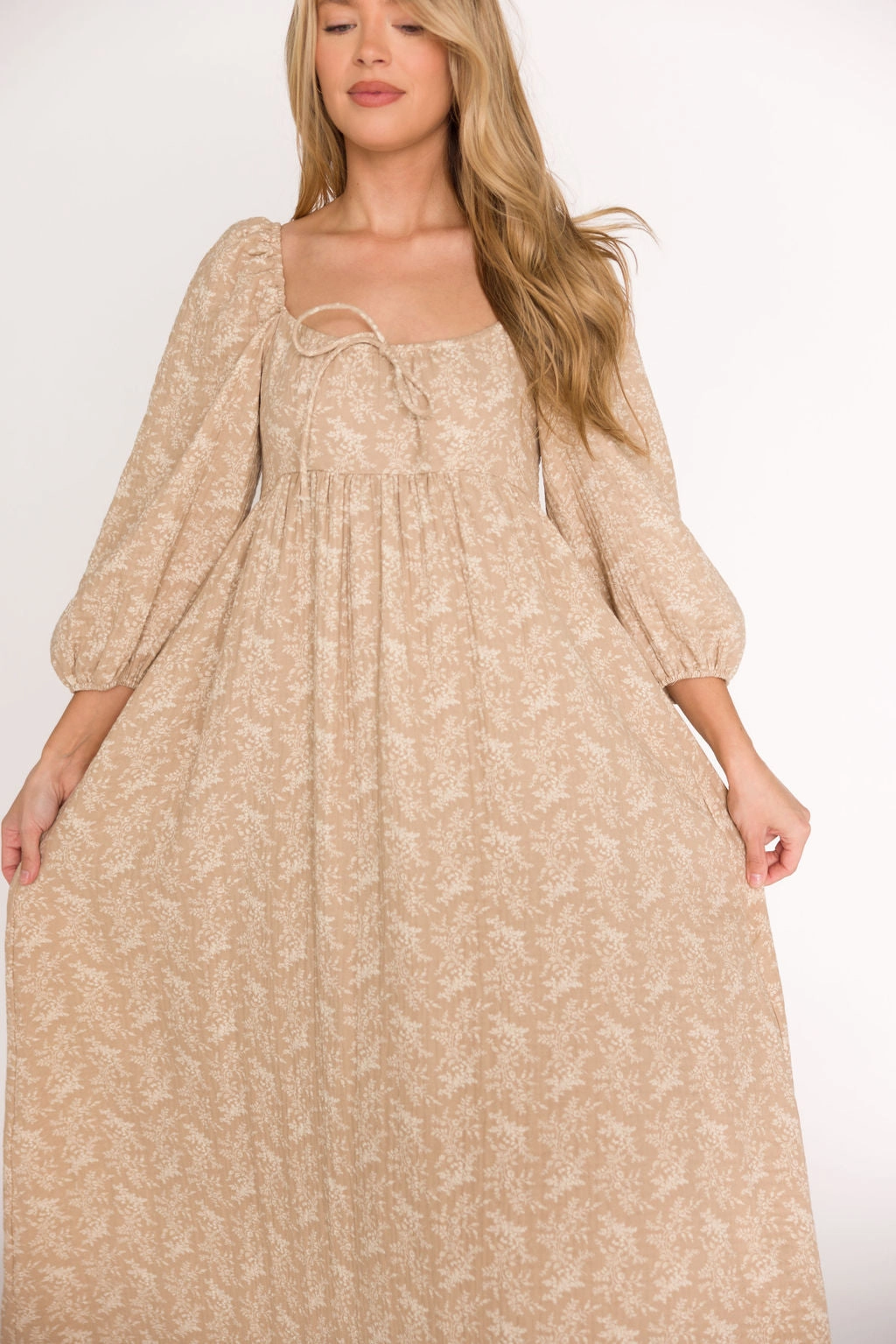 Flowy-Shape Peyton 100% Cotton Maxi Dress in Mocha Floral - Bump Friendly (XS-XL)