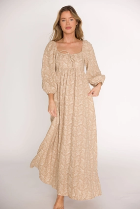 Spring Flow Peyton 100% Cotton Maxi Dress in Mocha Floral - Bump Friendly (XS-XL)
