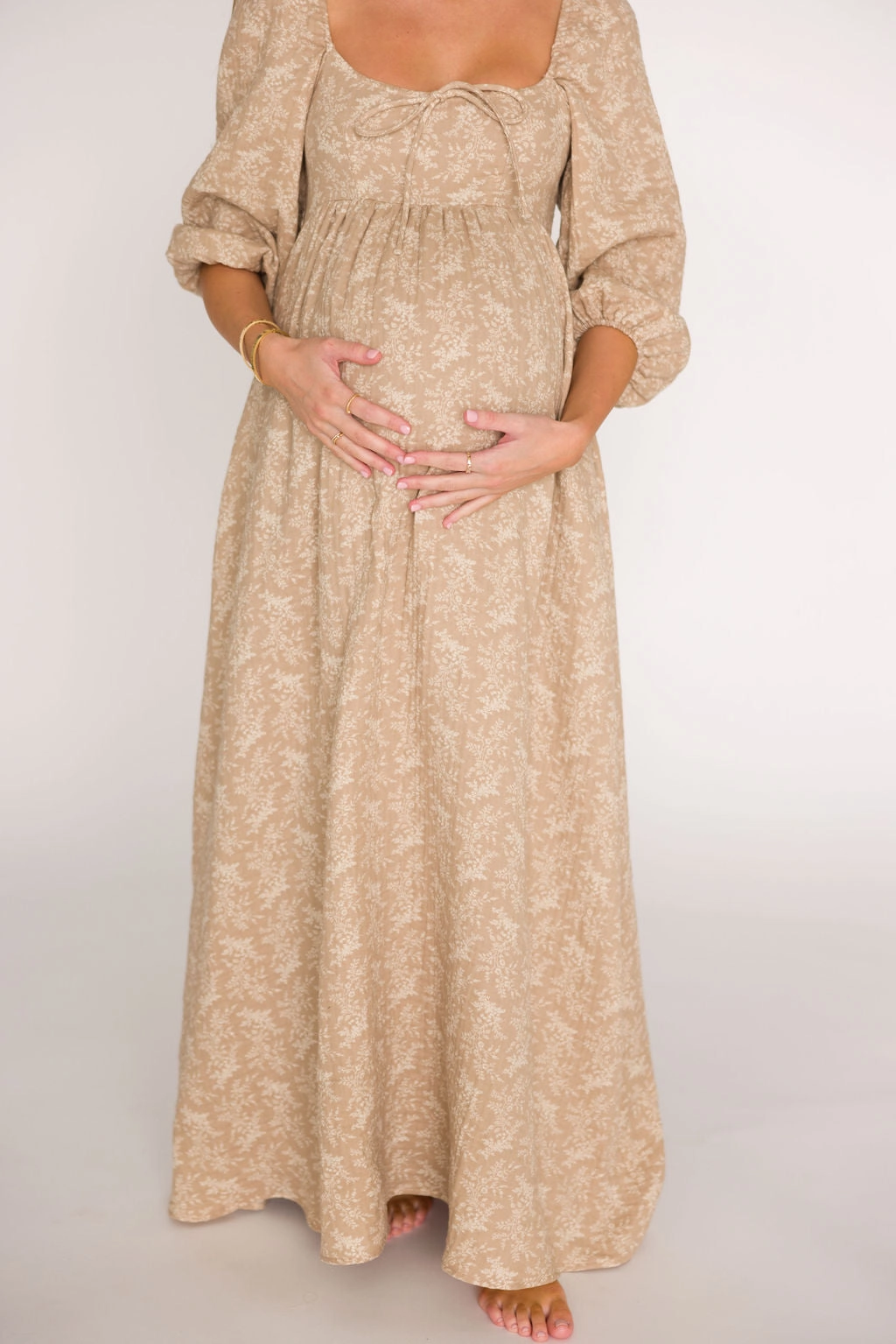 Peyton 100% Cotton Maxi Dress in Mocha Floral - Bump Friendly (XS-XL) Spring Ready Elegant Everyday