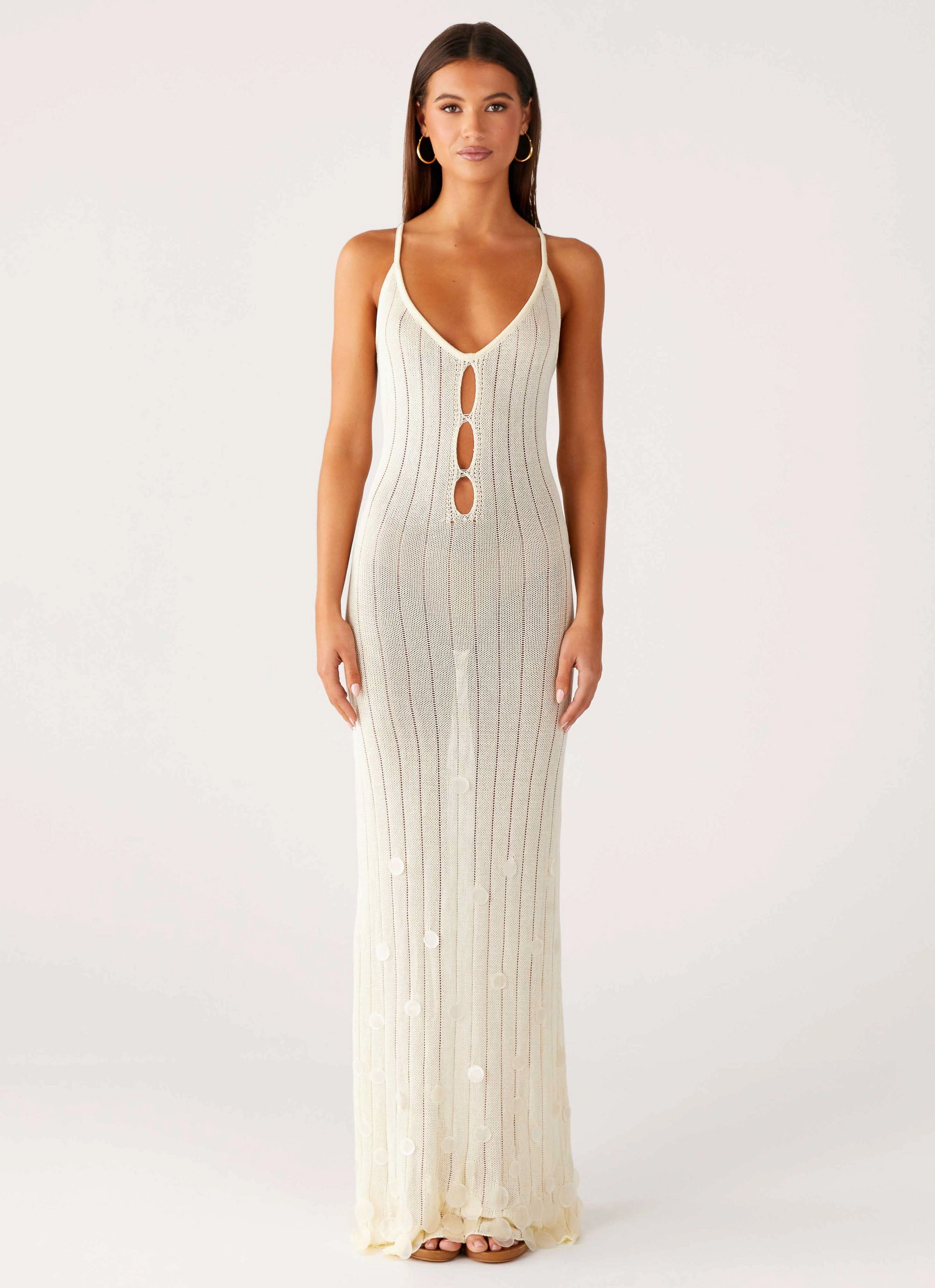 Trendy Vibe Cozy Wearable Siren Song Crochet Maxi Dress - Ivory