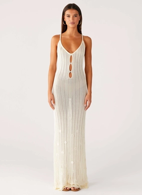Trendy Vibe Cozy Wearable Siren Song Crochet Maxi Dress - Ivory