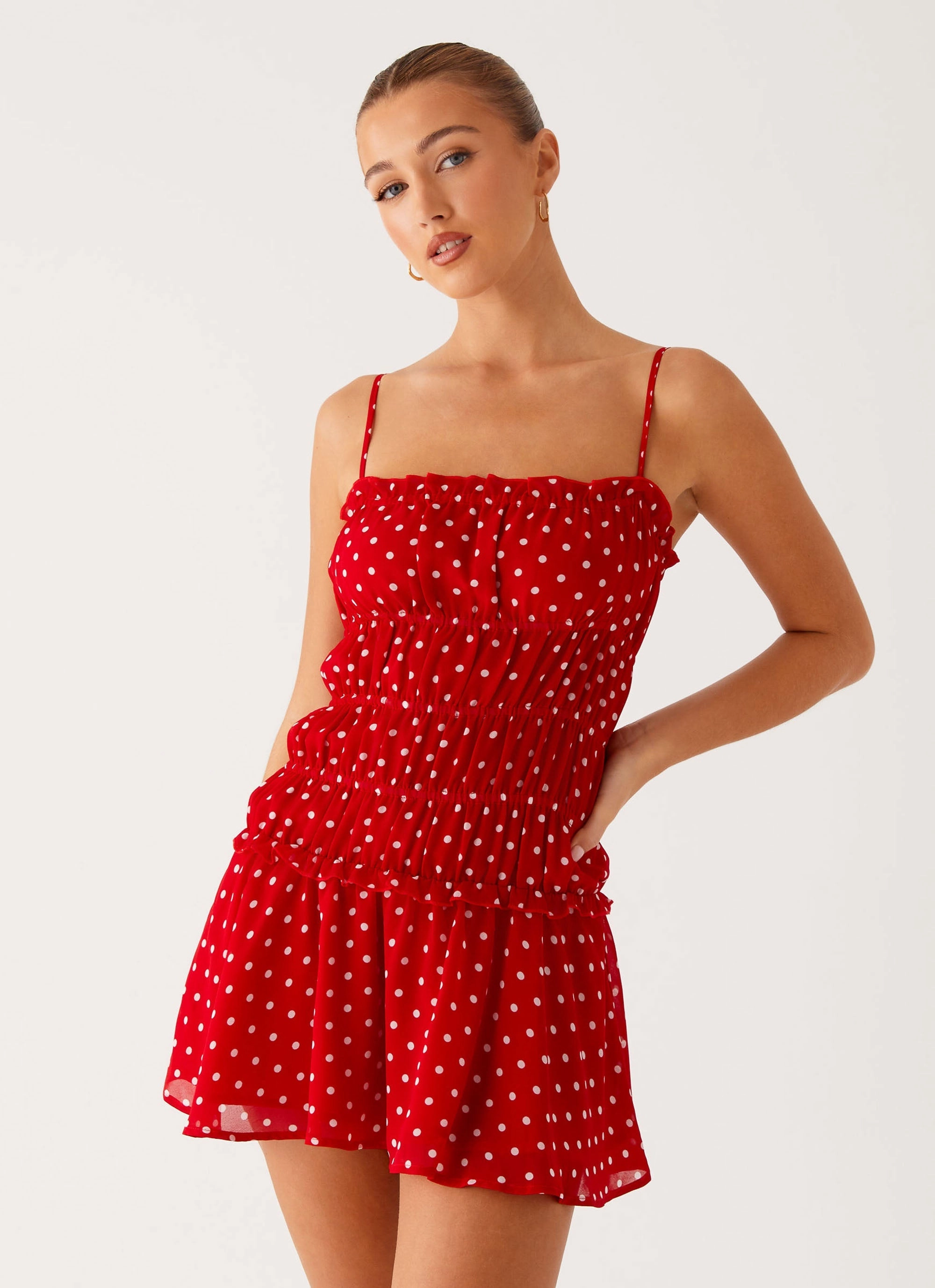 Contemporary Wear Seamless-Look Cynlee Mini Dress - Red Polka Dot