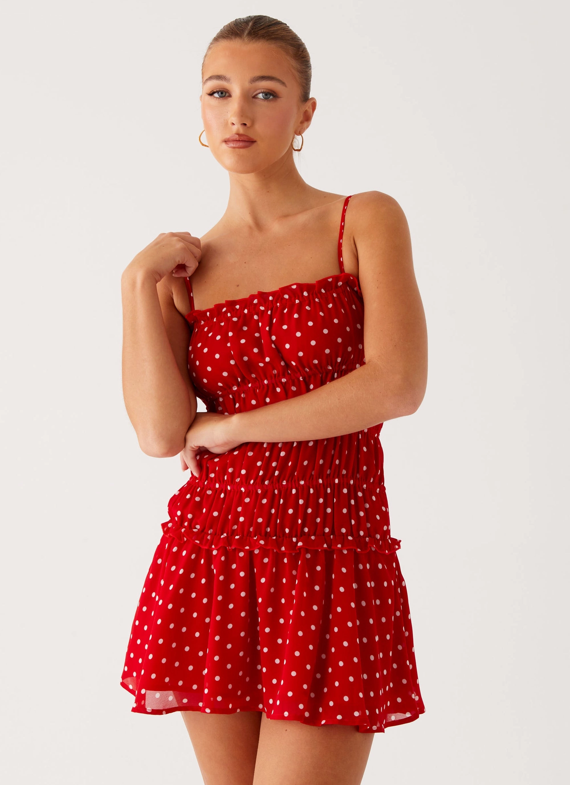 Smooth Finish Casual Edge Cynlee Mini Dress - Red Polka Dot