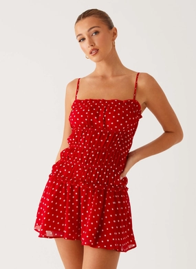 Contemporary Wear Seamless-Look Cynlee Mini Dress - Red Polka Dot