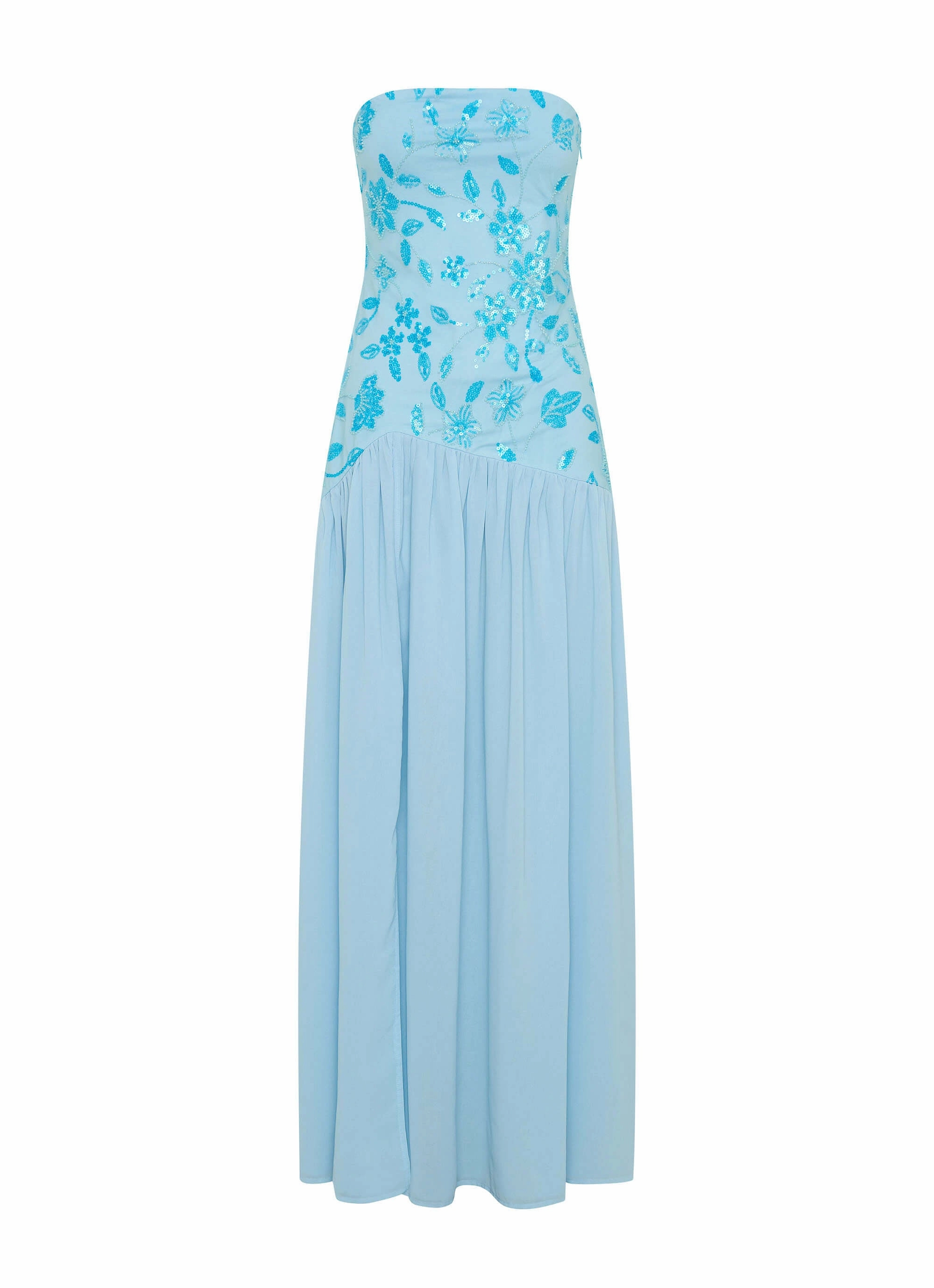 Versatile Style Wear Everyday-Use Eden Strapless Beaded Maxi Dress - Blue