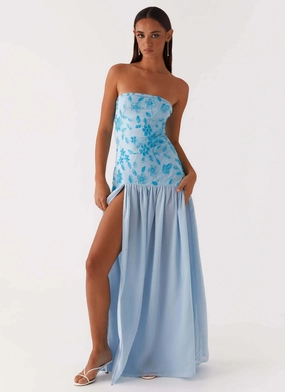 Smart Wear Petite Chic Eden Strapless Beaded Maxi Dress - Blue