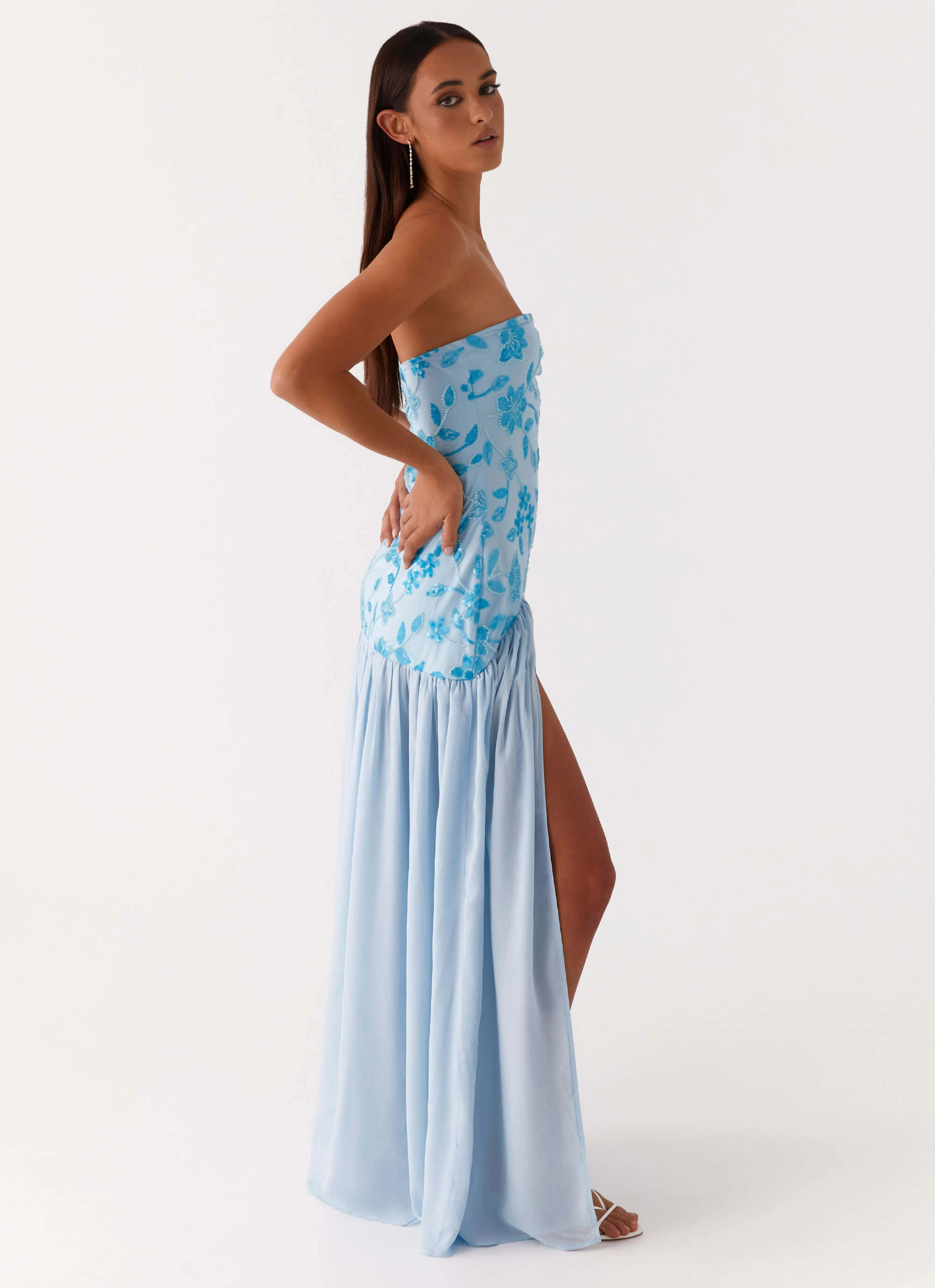Eden Strapless Beaded Maxi Dress - Blue Tailored Fit Vibrant Movement