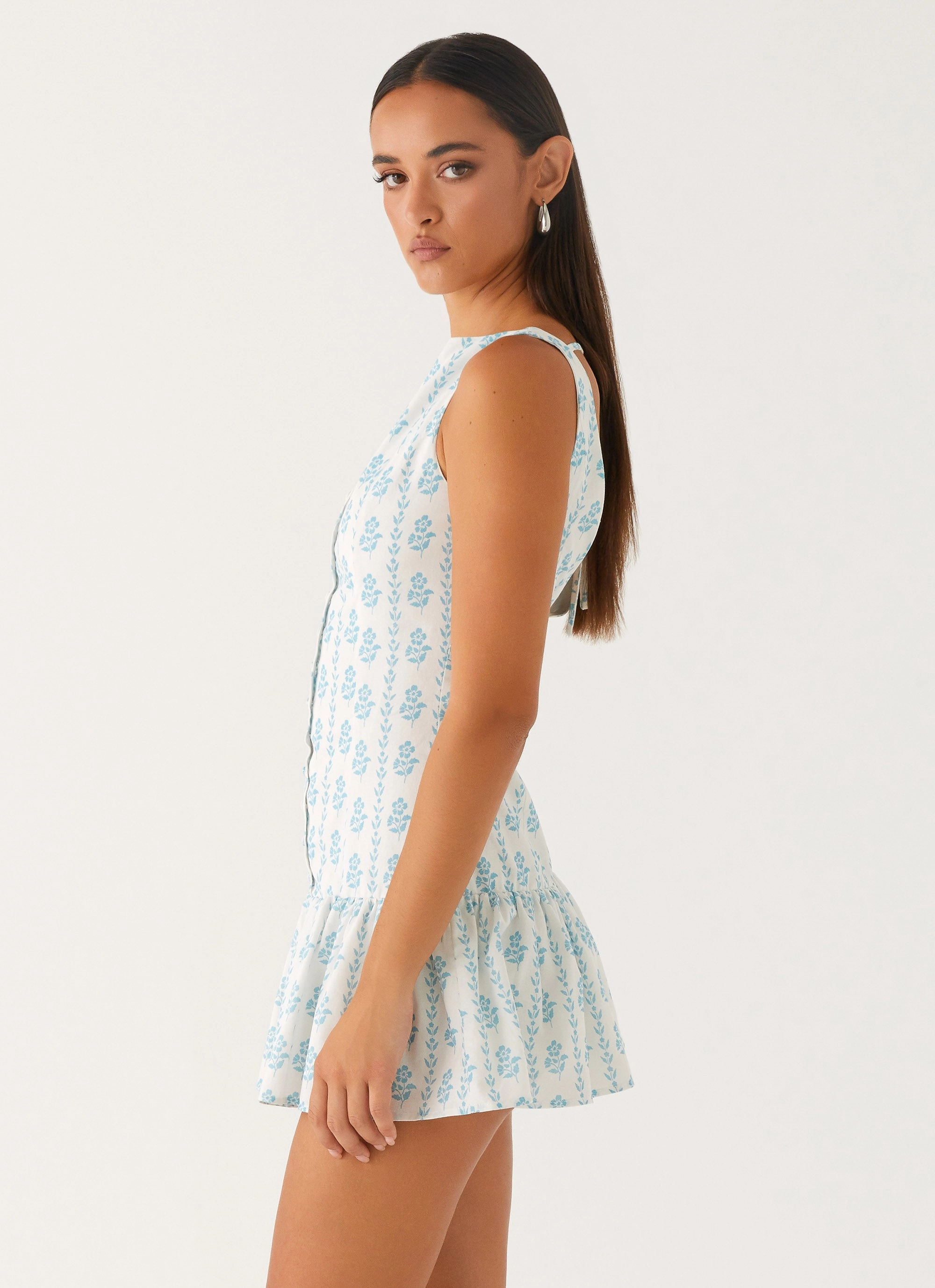 Meggie Linen Mini Dress - Sweet Daydream Print Trendy Layer Simple Comfort