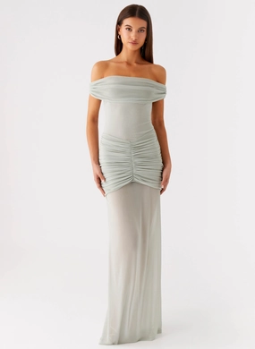 Subtle Edge Eyllin Off Shoulder Maxi Dress - Sage