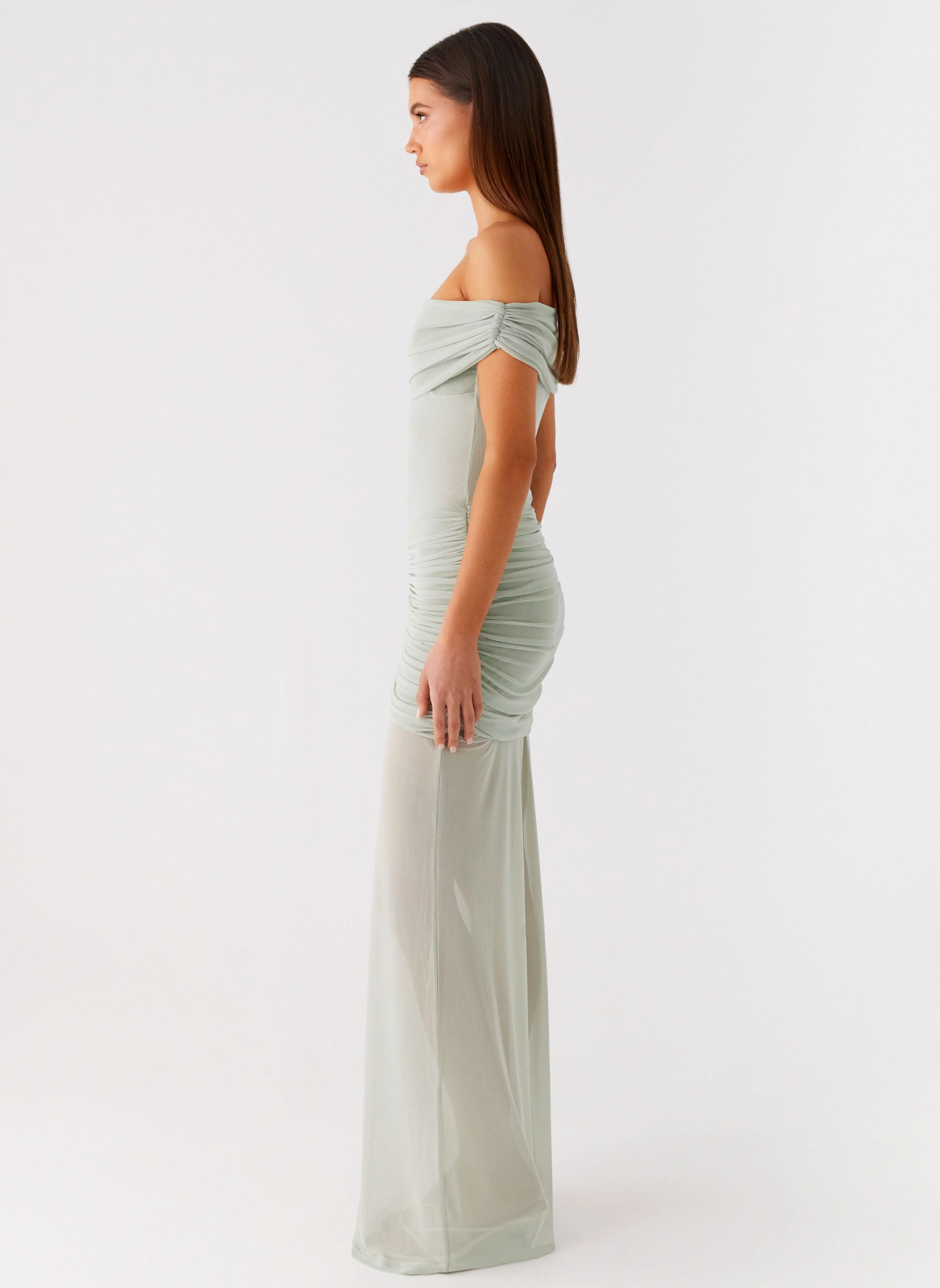 Light Mood Eco-friendly Eyllin Off Shoulder Maxi Dress - Sage