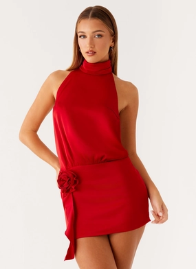Birdie Halterneck Mini Dress - Red Feminine Structure