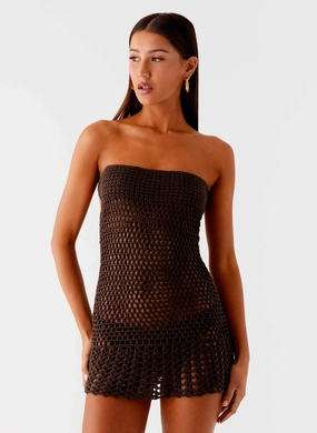 Bold Style Kaiane Strapless Crochet Mini Dress - Chocolate