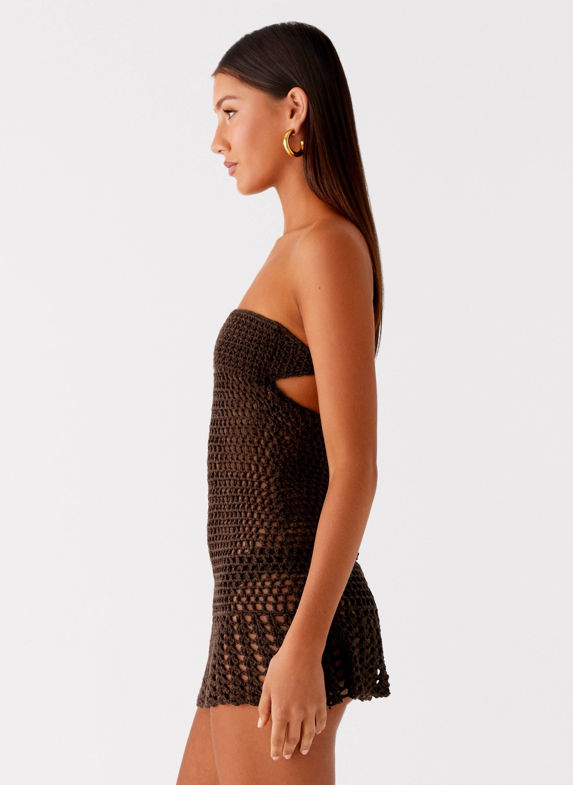 Kaiane Strapless Crochet Mini Dress - Chocolate Calm Beauty Climate-Adaptive