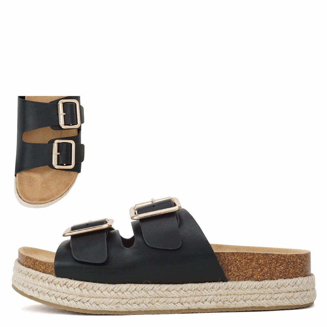 Marfa Double Buckle Stack Sandal Mood Boost