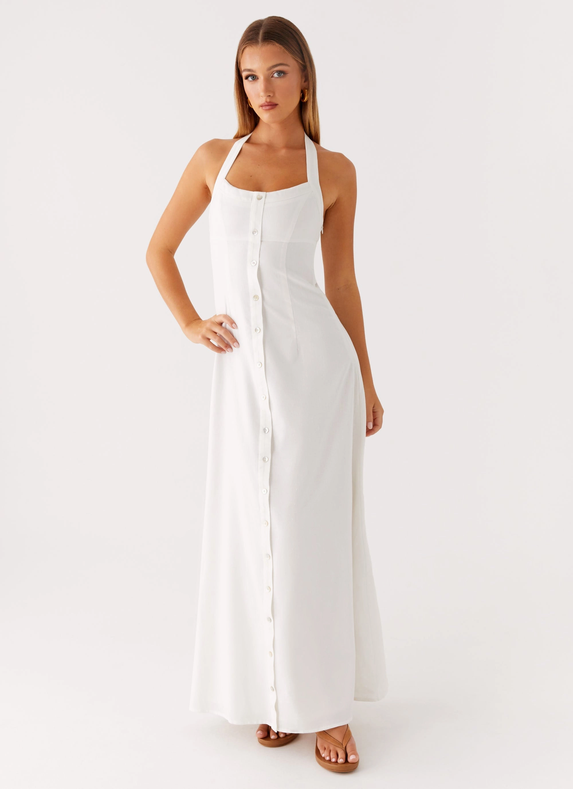 Jovanni Maxi Dress - White Stretch-Recovery Street Ready
