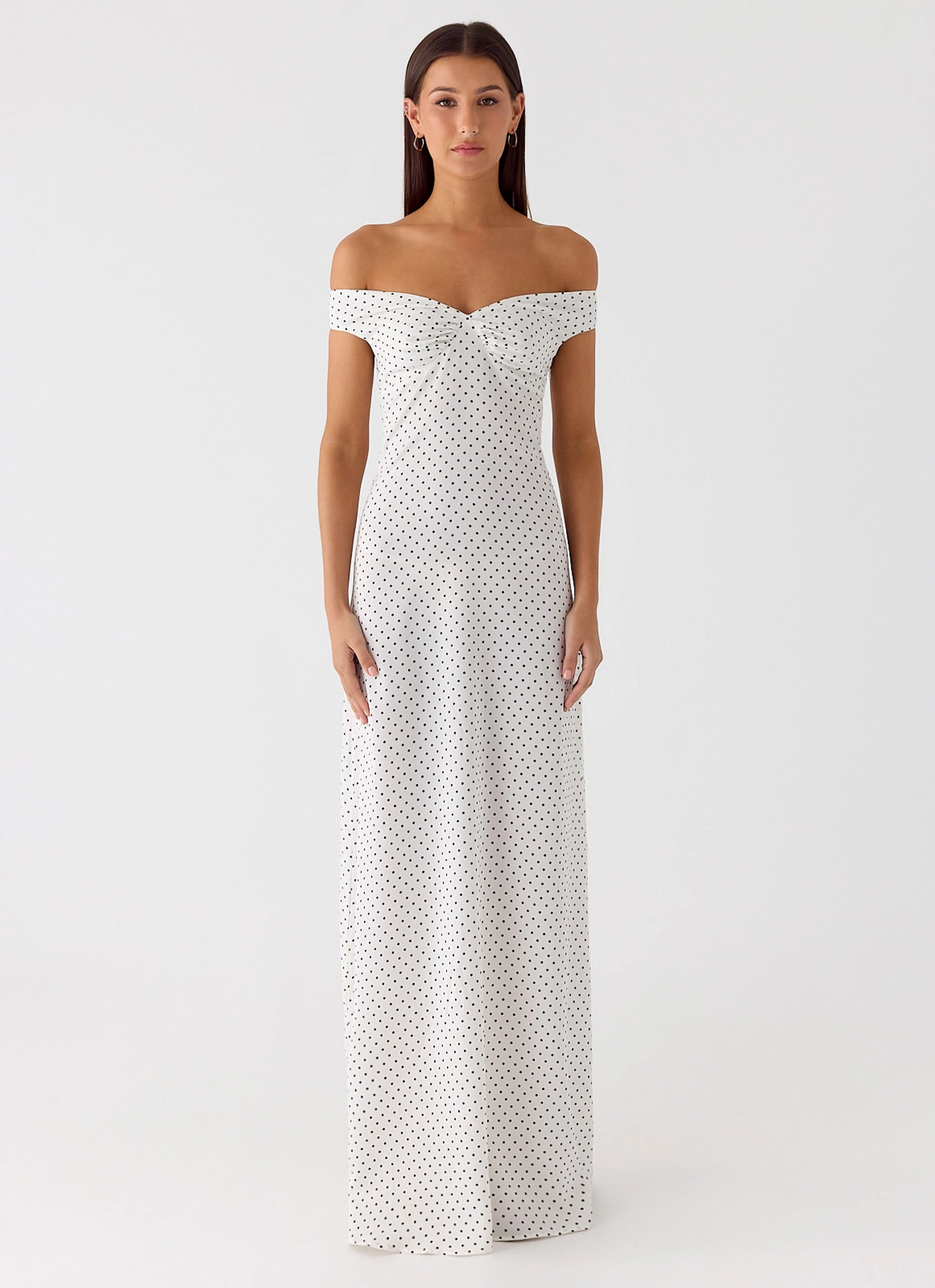 Cozy Wearable Melany Maxi Dress - White Polkadot