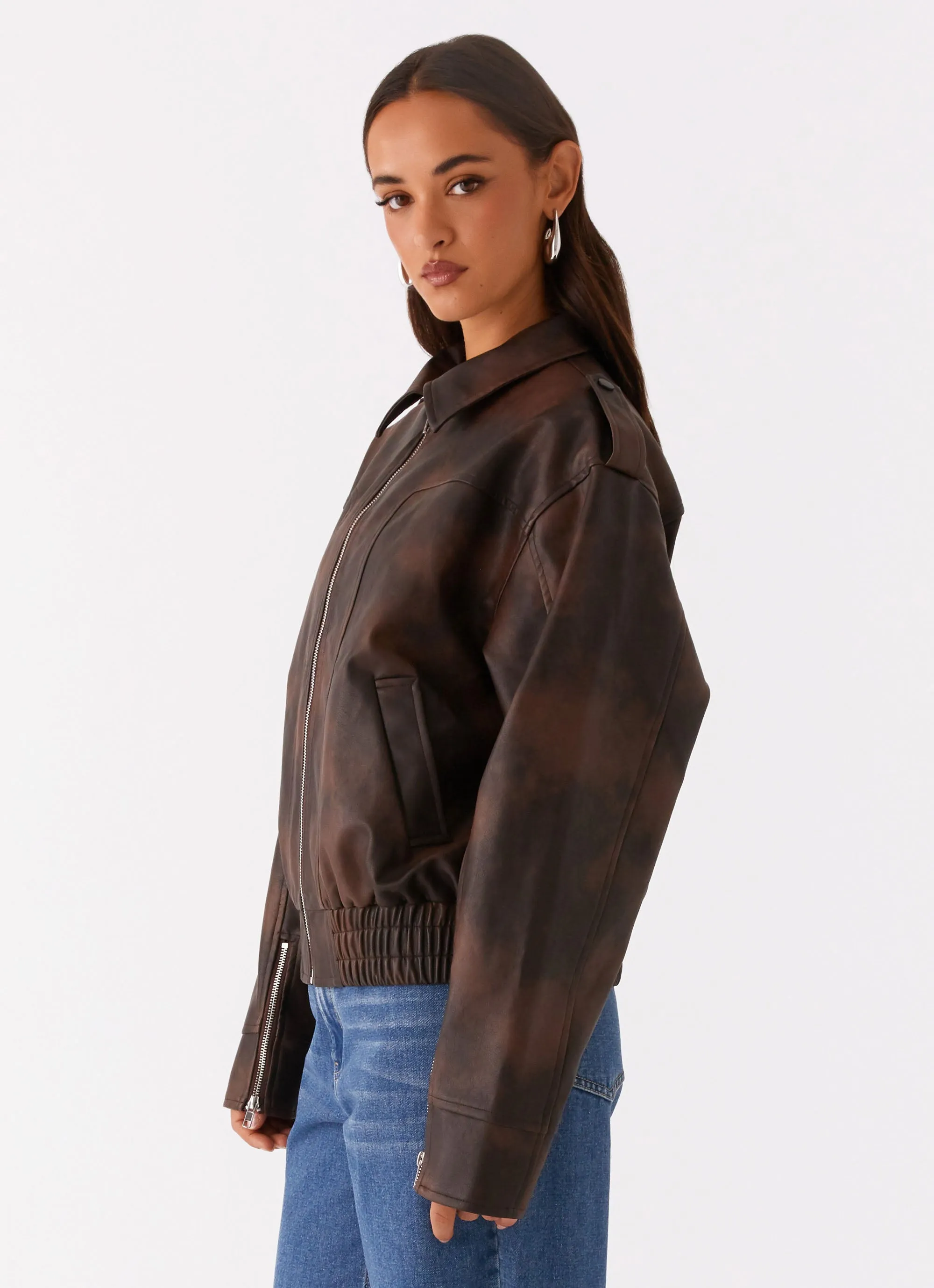 Smart Look Peak Ready Chicago Bomber Jacket - Chocolate