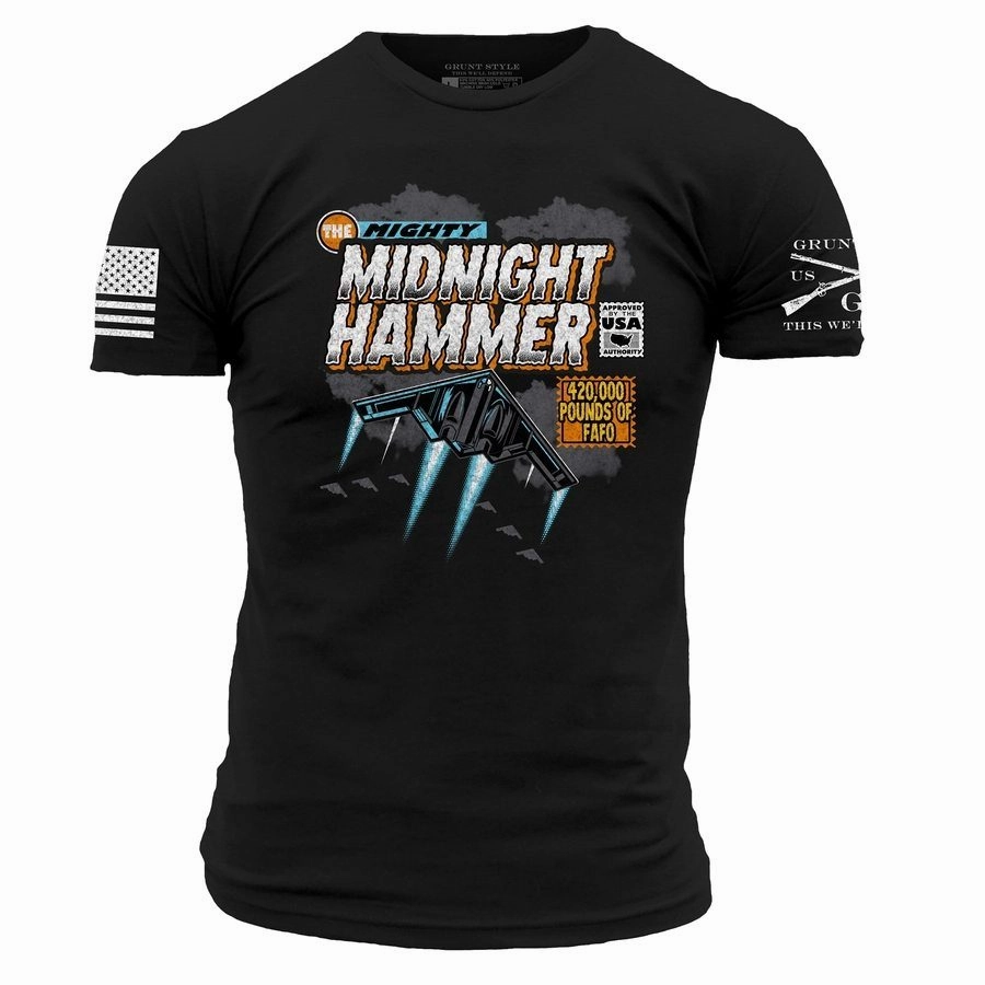 Sleek Waistband FunctionalPockets Mighty Midnight Hammer T-Shirt - Black