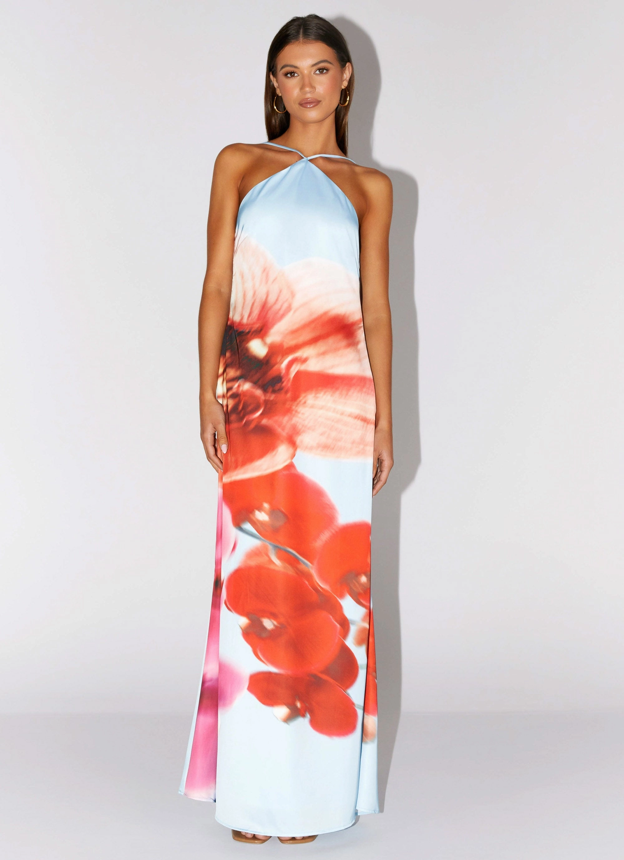 Urban Light Glossy-Finish Chloe Maxi Dress - Turquoise Bloom